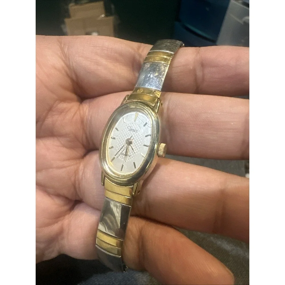 Works Vintage Timex Cavatina Quartz Two‎ Tone Ladies Watch Stretch 18mm Fit 7.5